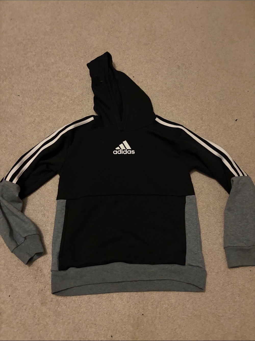 adidas Black & Gray Youth Hooded Sweatshirt with Stripes